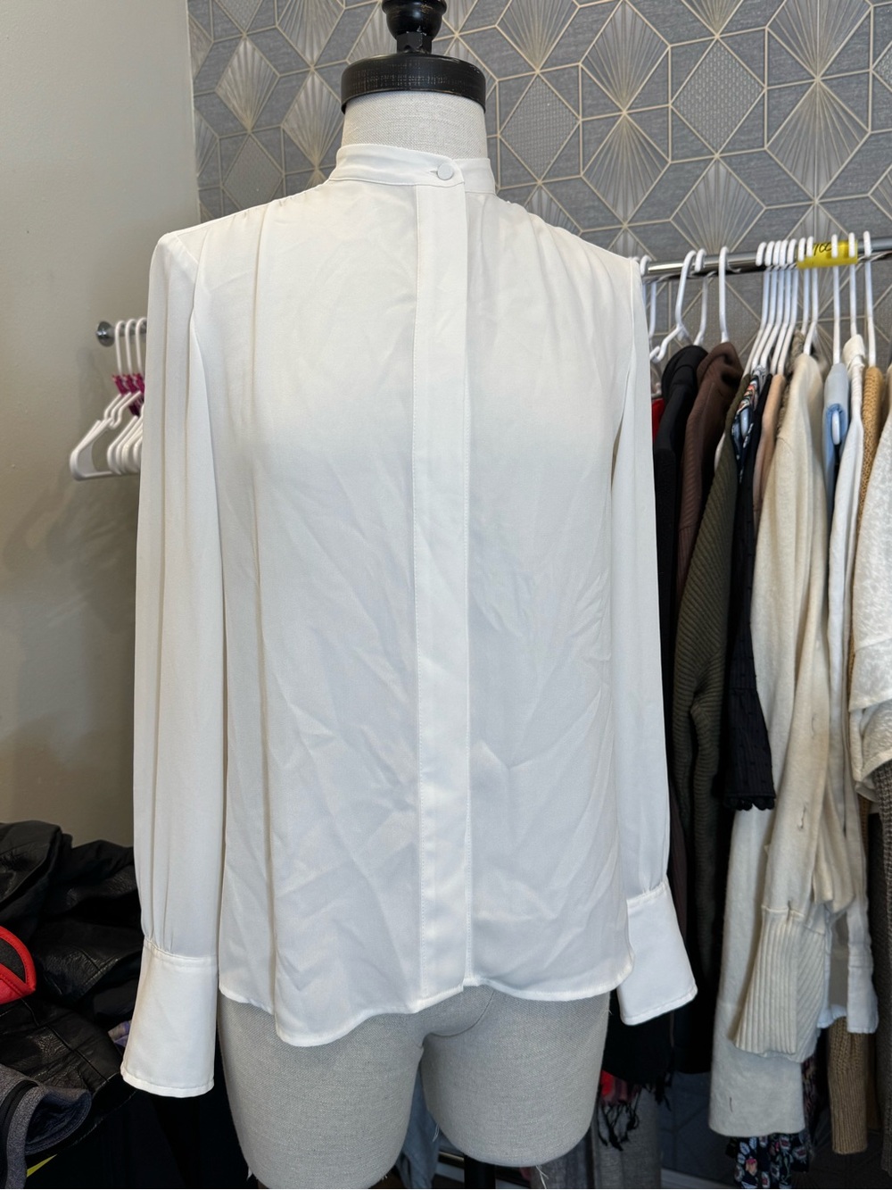 Ann Taylor White Button-Down Mock Collar Blouse